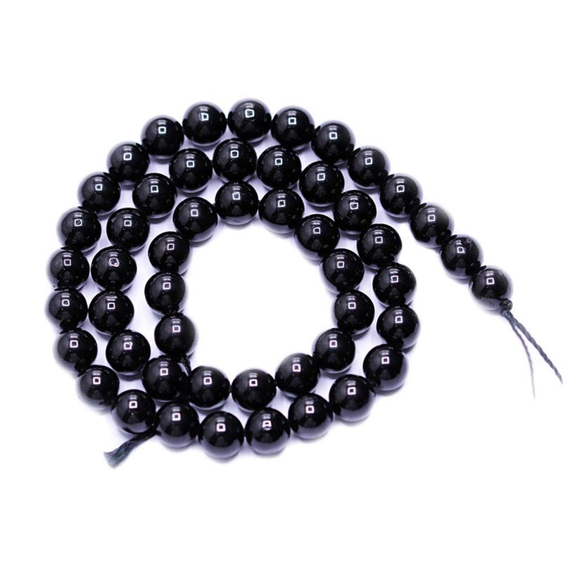 PLTbeads خرز الأحجار الكريمة الطبيعية PLTbeads خرز فضفاض دائري ناعم تقريبًا 15 بوصة لصنع الأساور والقلائد (6 مم، تورمالين أسود) - Image 2